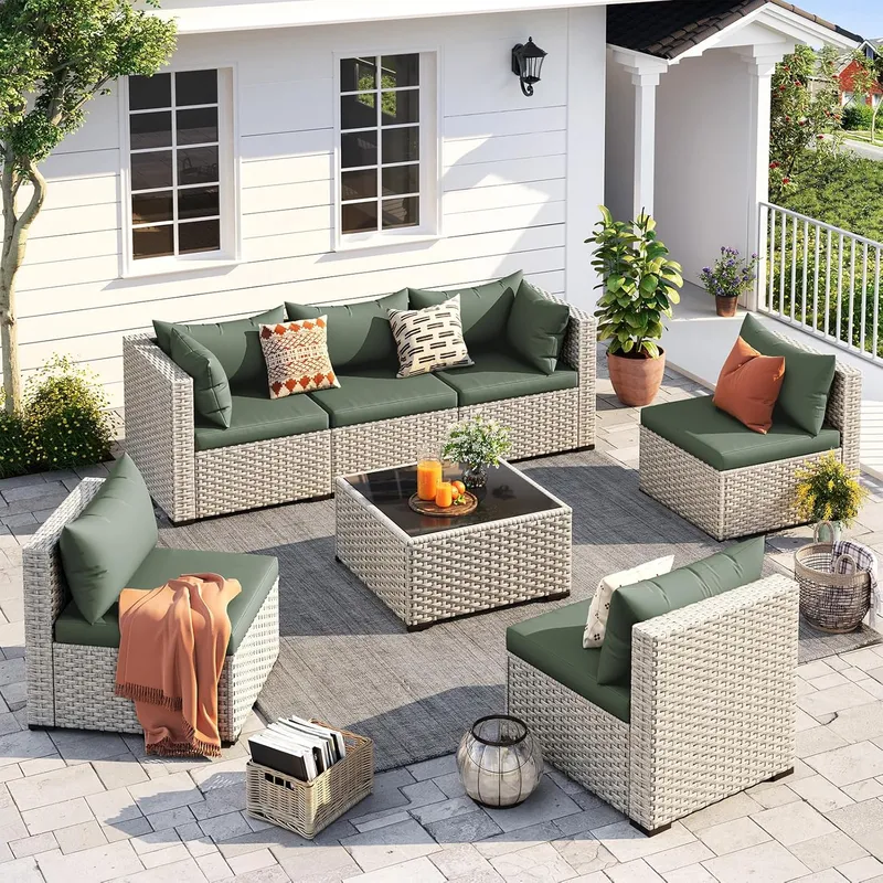 Outdoor Furniture Green - Outdoor Patio Furniture Set 7 Pcs