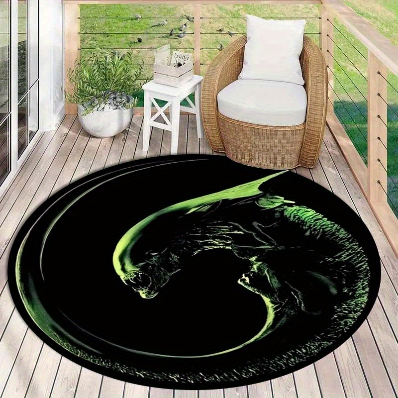 Outdoor Furniture Green - Green Dragon Round Rug Flannel Printed